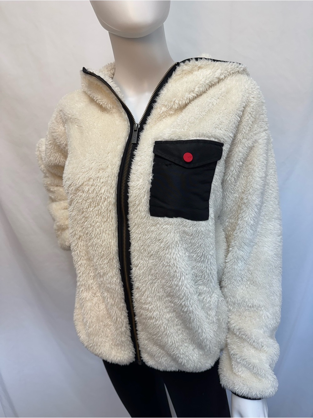 UGG Kadence Sherpa Full Zip Off White and Black Accent Hoodie